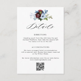 cartão de detalhes do casamento floral azul burgun