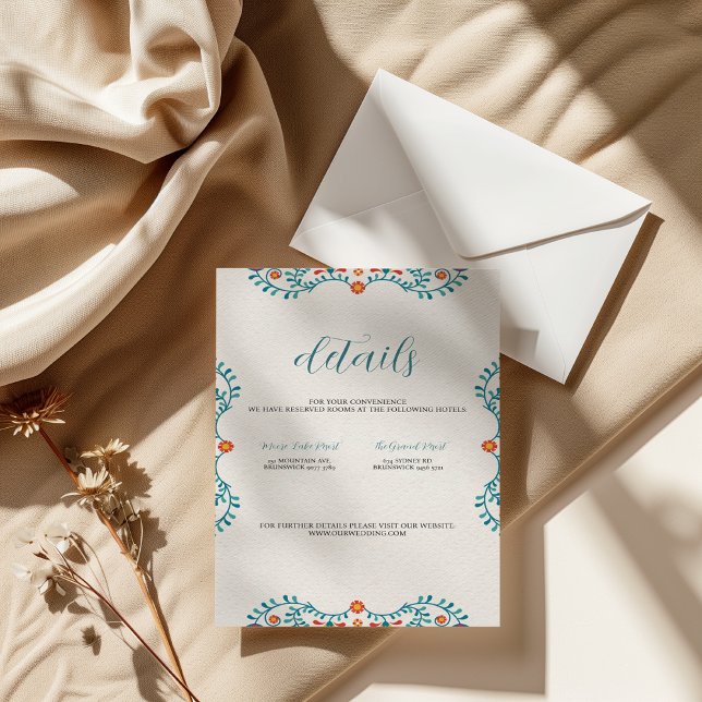 Cartão de Detalhes do Casamento Floral da Fiesta M (Mexican Fiesta Floral Wedding Details Card)