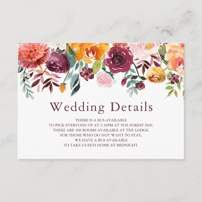 Cartão de Detalhes do Casamento Floral de Paprika  (Frente)