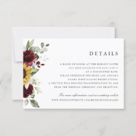 Cartão de Detalhes do Casamento Floral de Sunflowe