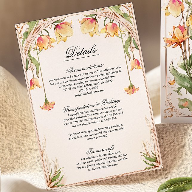 Cartão de Detalhes do Casamento Floral e Verde Ama (Criador carregado)