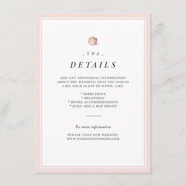 cartão de detalhes do casamento floral minimalista (Frente)