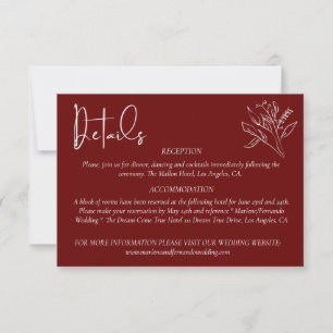 Cartão de Detalhes do Casamento Floral Minimalista