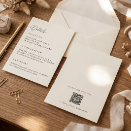 Cartão de Detalhes do Casamento Ivory com Código Q