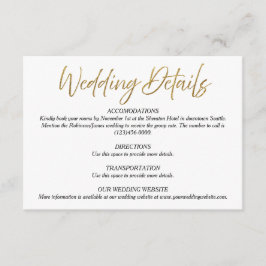 Cartão de Detalhes do Casamento Minimalista Branco