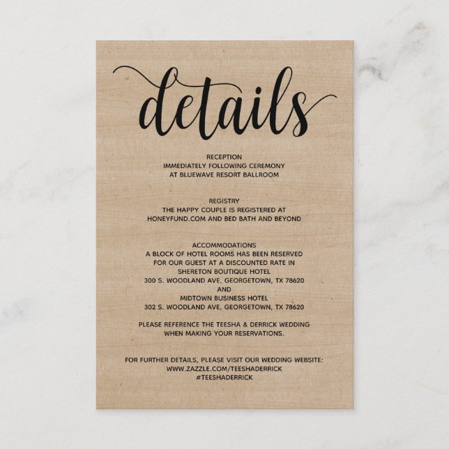 Cartão de Detalhes do Casamento na Fazenda Rústica (Frente)