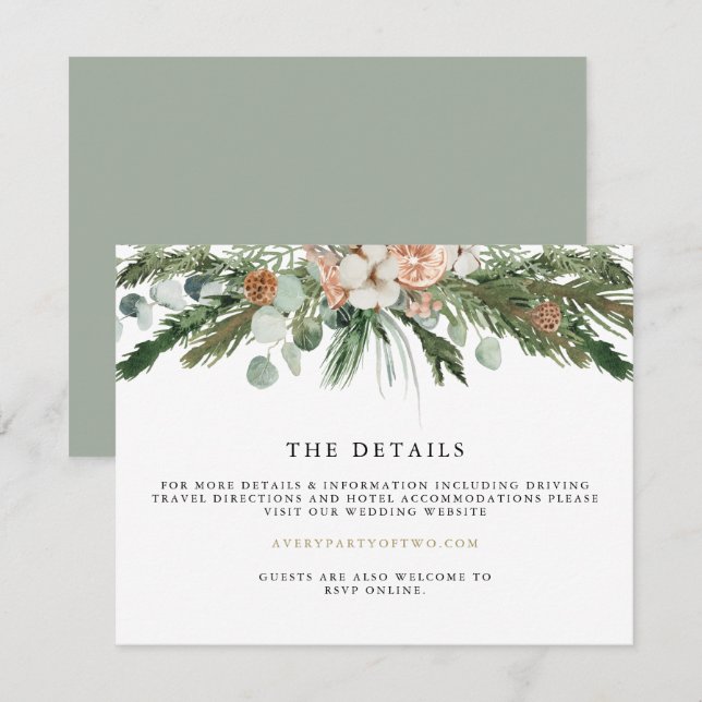 Cartão de Detalhes do Casamento no inverno Escandi (Frente/Verso)