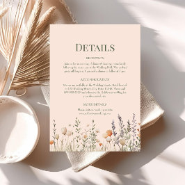 Cartão de Detalhes do Casamento Peach Fuzz Wildflo