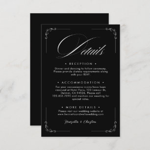 Cartão de Detalhes do Casamento Preto Elegância do