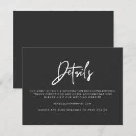 Cartão de Detalhes do Casamento Preto Moderno da P