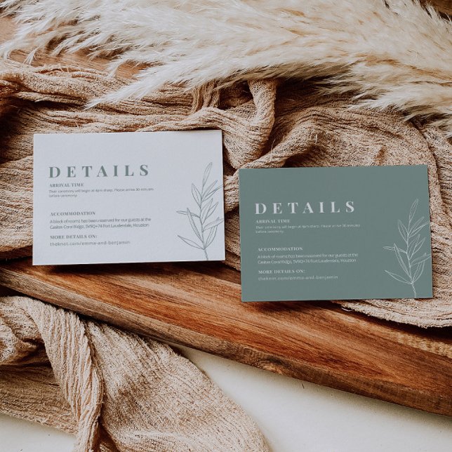 Cartão de Detalhes do Casamento Verde Floral Sage (Criador carregado)