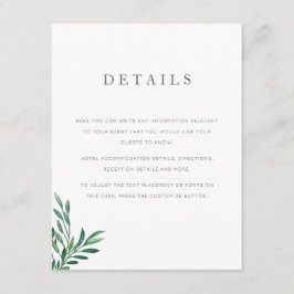 Cartão de Detalhes do Casamento Verde Simples