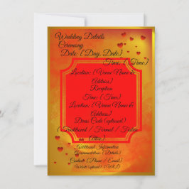 Cartão de Detalhes do Casamento Vermelho e Amarelo