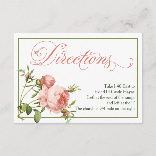 Cartão de Detalhes e Instruções de Casamento Rosa  (Frente)