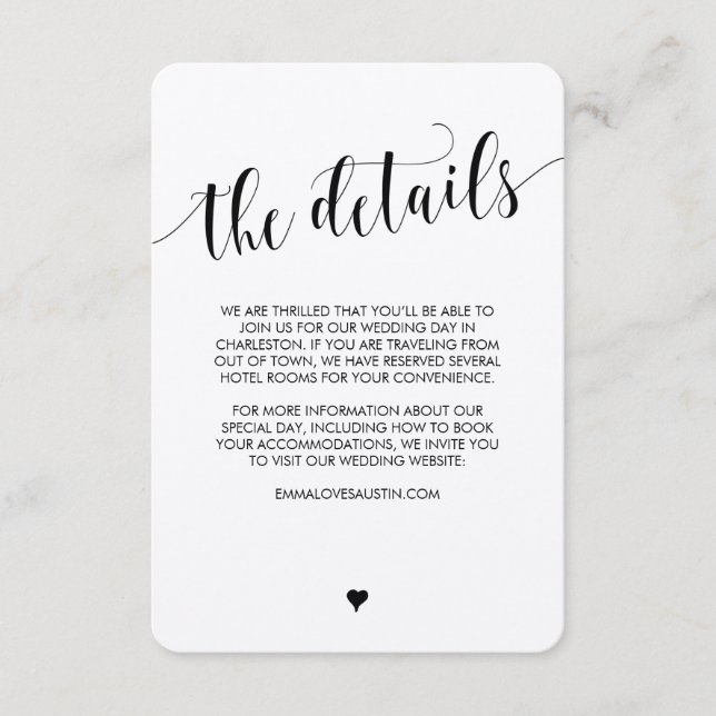 Cartão de detalhes rústico da informação do (Frente)