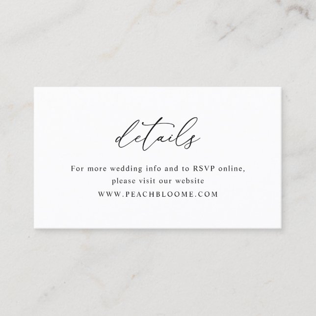 Cartão de Detalhes Simples de Casamento Preto e Br (Frente)