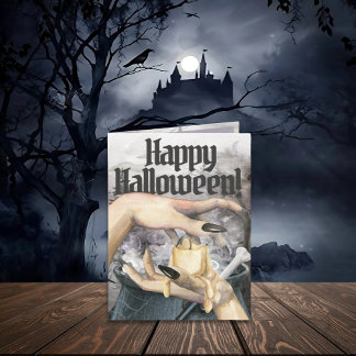 Cartão de Dia das Bruxas de Bruxas Spooky Cauldron