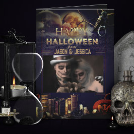 Cartão de Dia das Bruxas de Foto de Lua Cheia de S