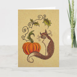 Cartão de Dia das Bruxas de Gato e Abóbora