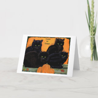 Cartão de Dia das Bruxas de Gatos Negros