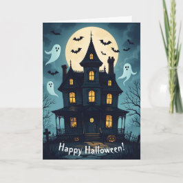 Cartão de Dia das Bruxas de Spooky Haunted House