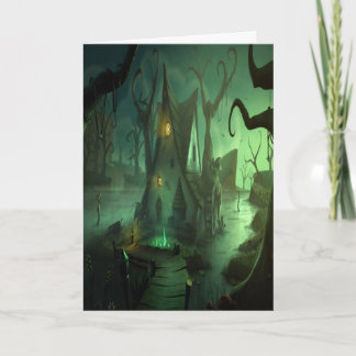Cartão de Dia das Bruxas de Spooky House