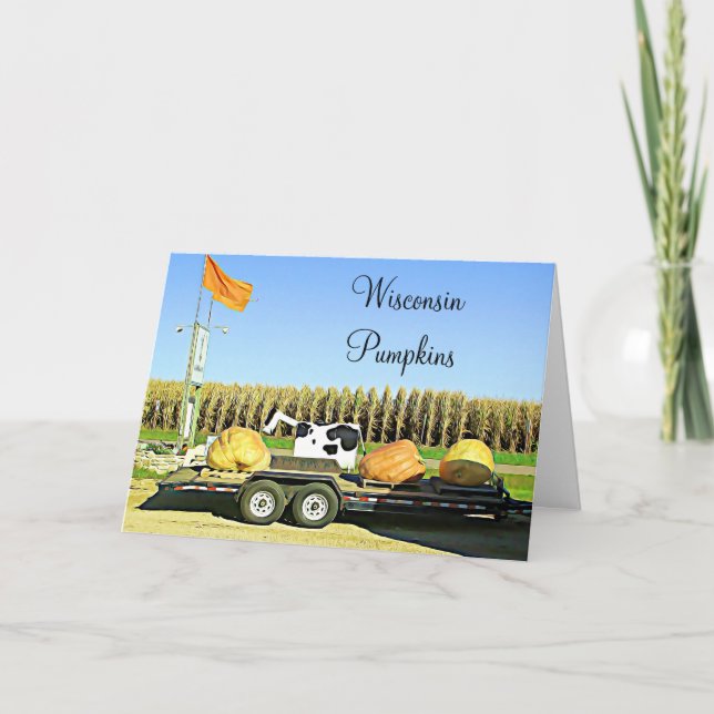 Cartão de Dia das Bruxas de Wisconsin Pumpkins e L (Frente)