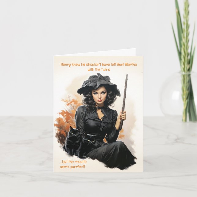 Cartão de Dia das Bruxas Puro de Gatos Pretos (Frente)