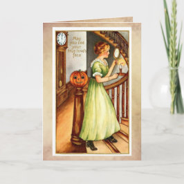 Cartão de Dia das Bruxas Vintage, Senhora Elegante