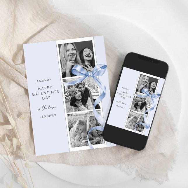 Cartão de Dia das Galentinas com Laço Azul Elegant (Criador carregado)