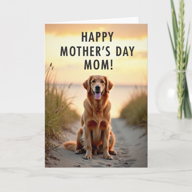 Cartão de Dia das Mães Amor Cachorro Dourado (Frente)