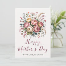 Cartão de Dia das Mães Botânico Floral Feliz