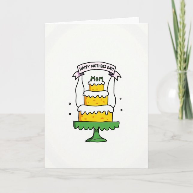 Cartão de Dia das Mães com Bolo de Bordas Ondulada (Frente)