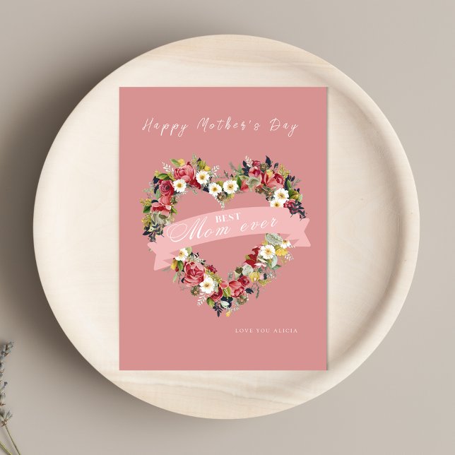 Cartão de Dia das Mães com coração Floral (Criador carregado)