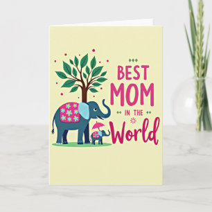 Cartão de Dia das Mães com Elefante Azul-Turquesa