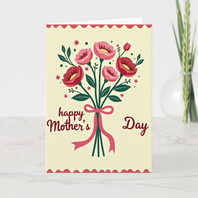 Cartão de Dia das Mães com Flores em Dourado Falso (Frente)