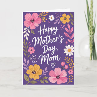 Cartão de Dia das Mães com Flores Roxas para Mamãe