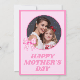 Cartão de Dia das Mães com Foto de Laço Xadrez Ros