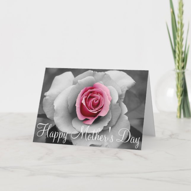 Cartão de dia das mães com rosa rosa única (Frente)