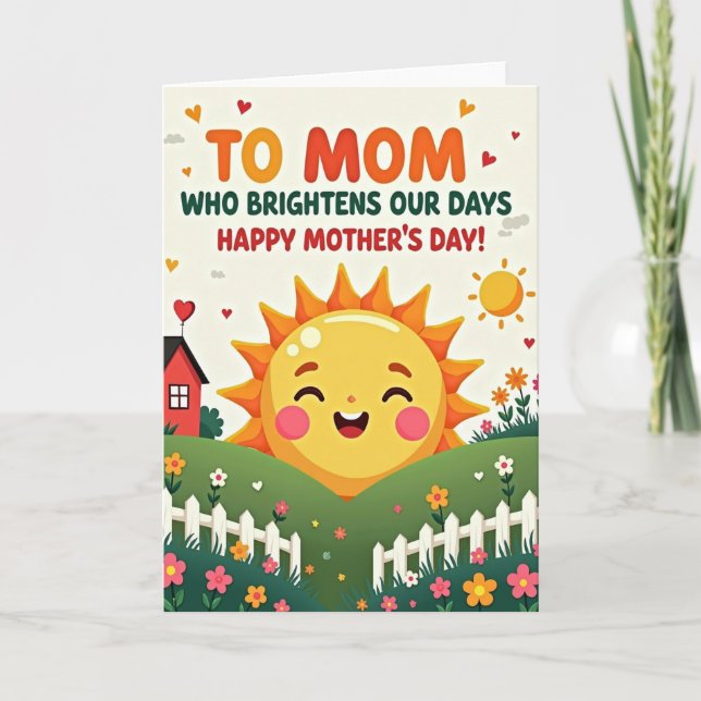 Cartão de Dia das Mães com Sol Brilhante Feliz (Frente)