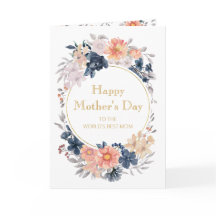 Cartão de Dia das Mães Coral Pink Floral Azul com 