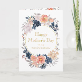 Cartão de Dia das Mães Coral Pink Floral Azul com