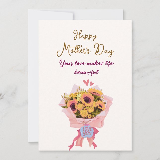 Cartão de Dia das Mães de Coração para a Mamãe (Frente)