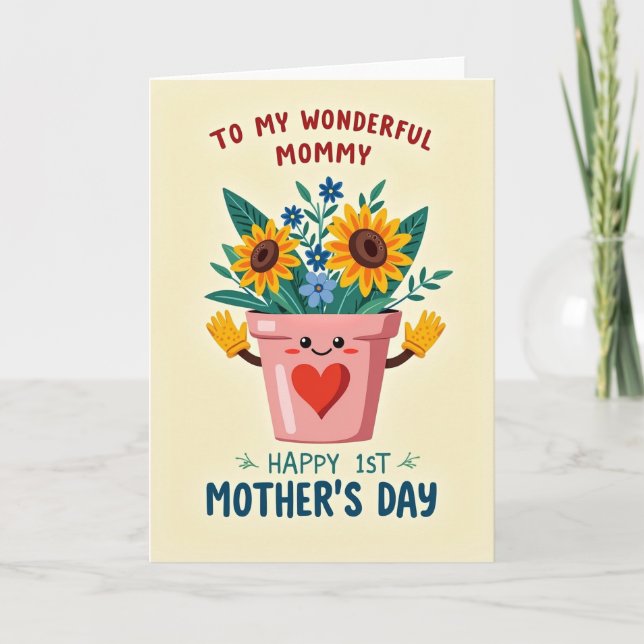 Cartão de Dia das Mães Floral em Vaso (Frente)