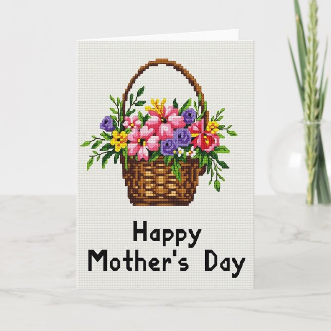 Cartão de Dia das Mães Floral Tecido (Frente)