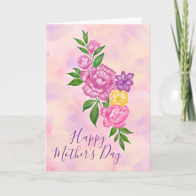 Cartão de Dia das Mães Flores Vibrantes Feliz (Frente)