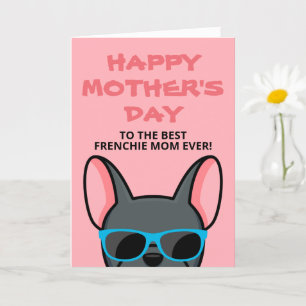 Cartão de Dia das Mães Frenchie Azul de Bulldog Fr