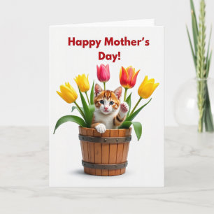 Cartão de Dia das Mães Kitten Tulipa