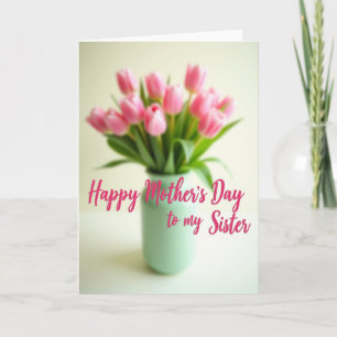 Cartão de Dia das Mães para Irmã com Flores Rosada