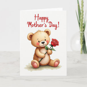 Cartão de Dia das Mães Rosa do Urso Bonito Teddy